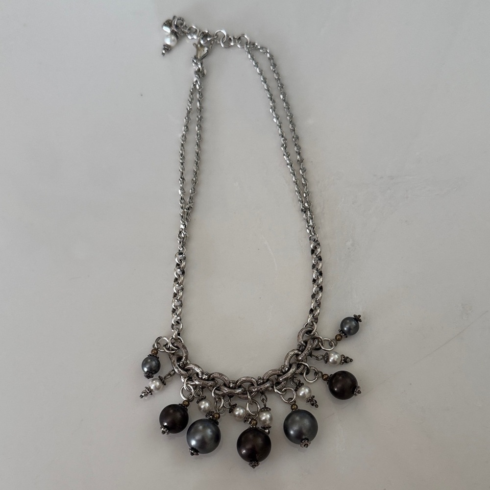 Brighton Silver, Pearl and Brown Beaded Necklace